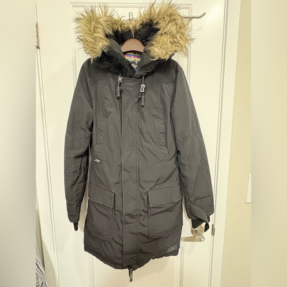 TNA black winter parka Coat with Faux Fur Hood
